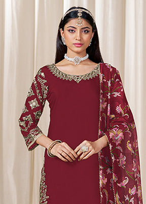 3 Pc Maroon Silk Suit Set