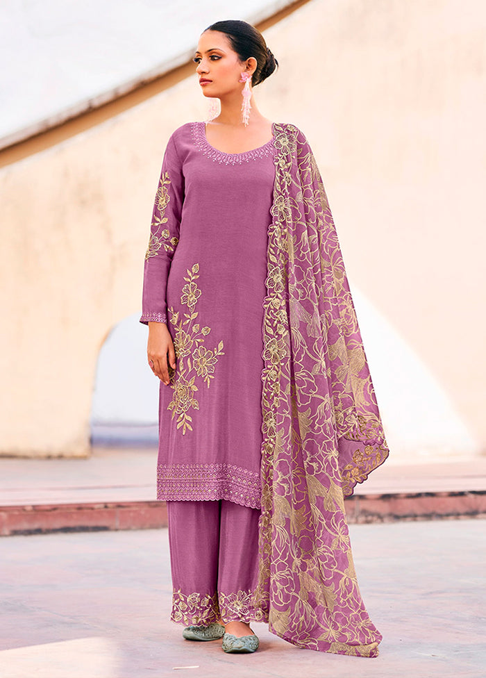 3 Pc Purple Silk Plazzo Suits Set