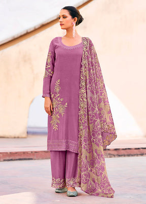 3 Pc Purple Silk Plazzo Suits Set