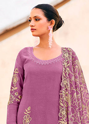 3 Pc Purple Silk Plazzo Suits Set