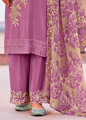 3 Pc Purple Silk Plazzo Suits Set
