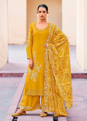 3 Pc Yellow Silk Plazzo Suits Set