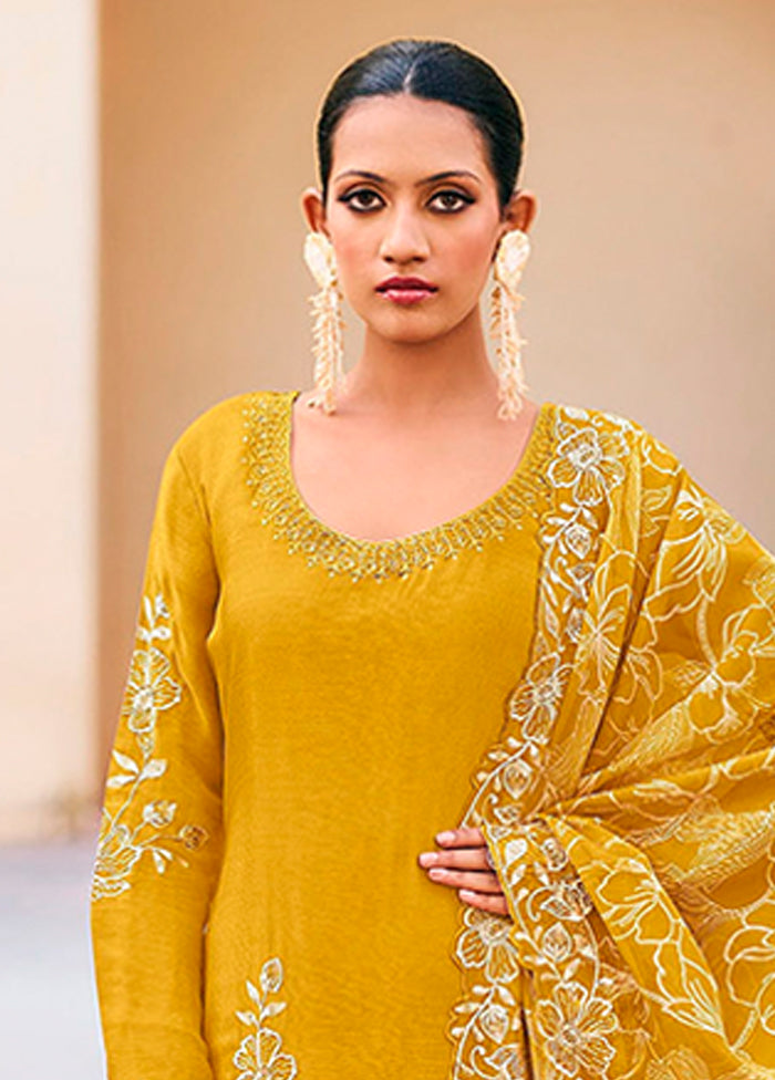 3 Pc Yellow Silk Plazzo Suits Set