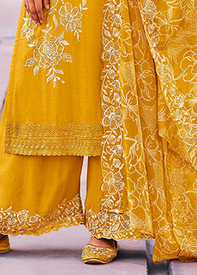 3 Pc Yellow Silk Plazzo Suits Set