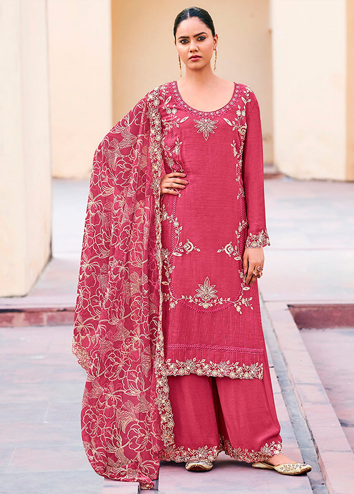 3 Pc Maroon Silk Plazzo Suits Set