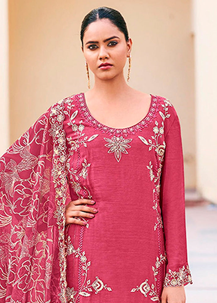 3 Pc Maroon Silk Plazzo Suits Set