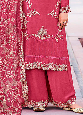 3 Pc Maroon Silk Plazzo Suits Set
