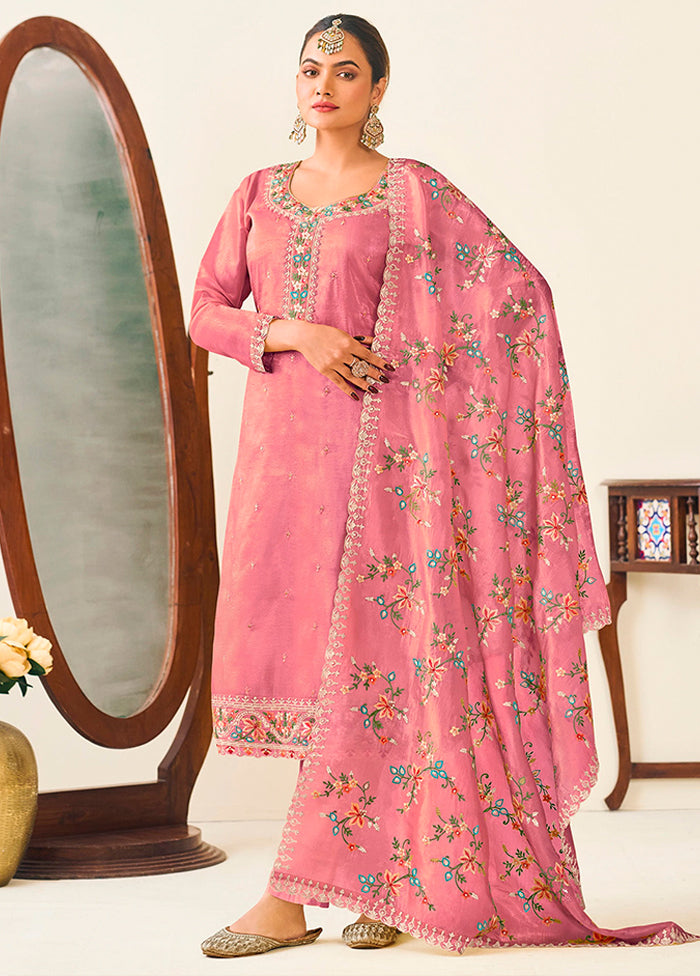 3 Pc Pink Silk Suit Set
