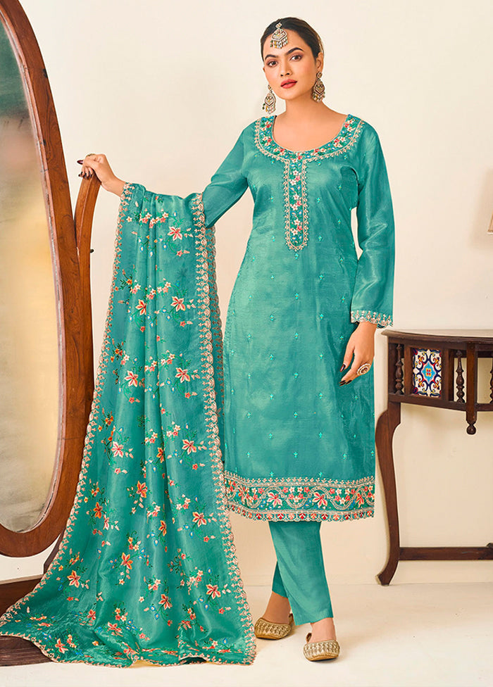 3 Pc Green Silk Suit Set