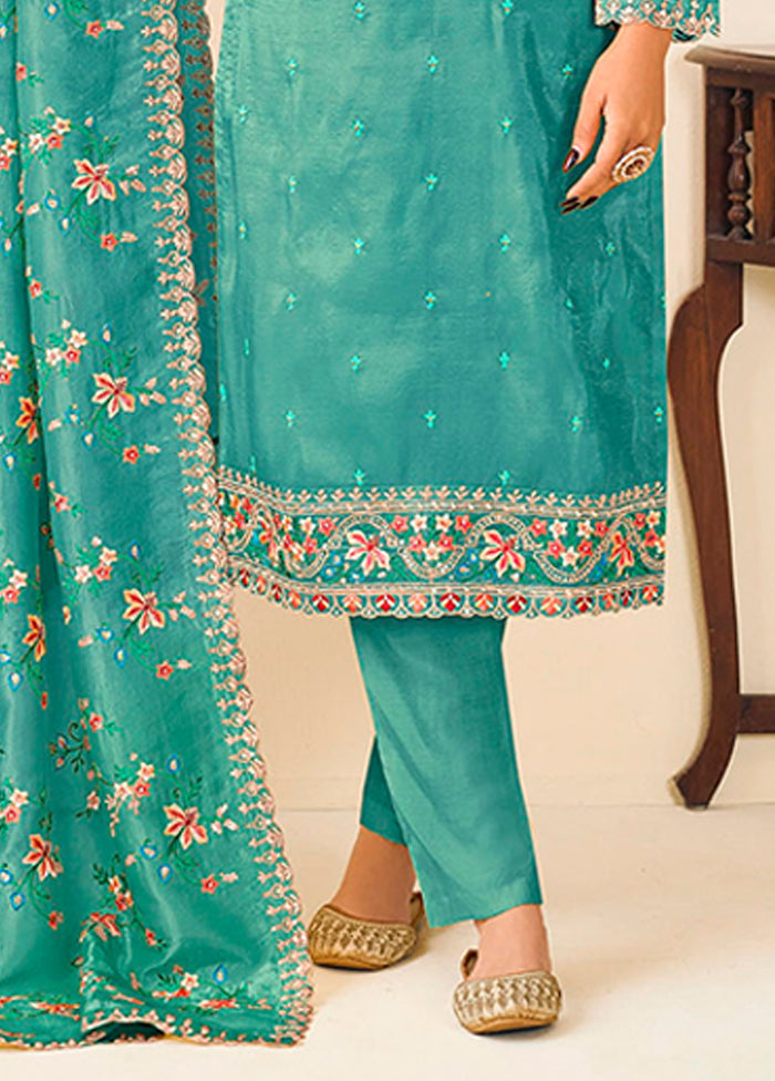 3 Pc Green Silk Suit Set