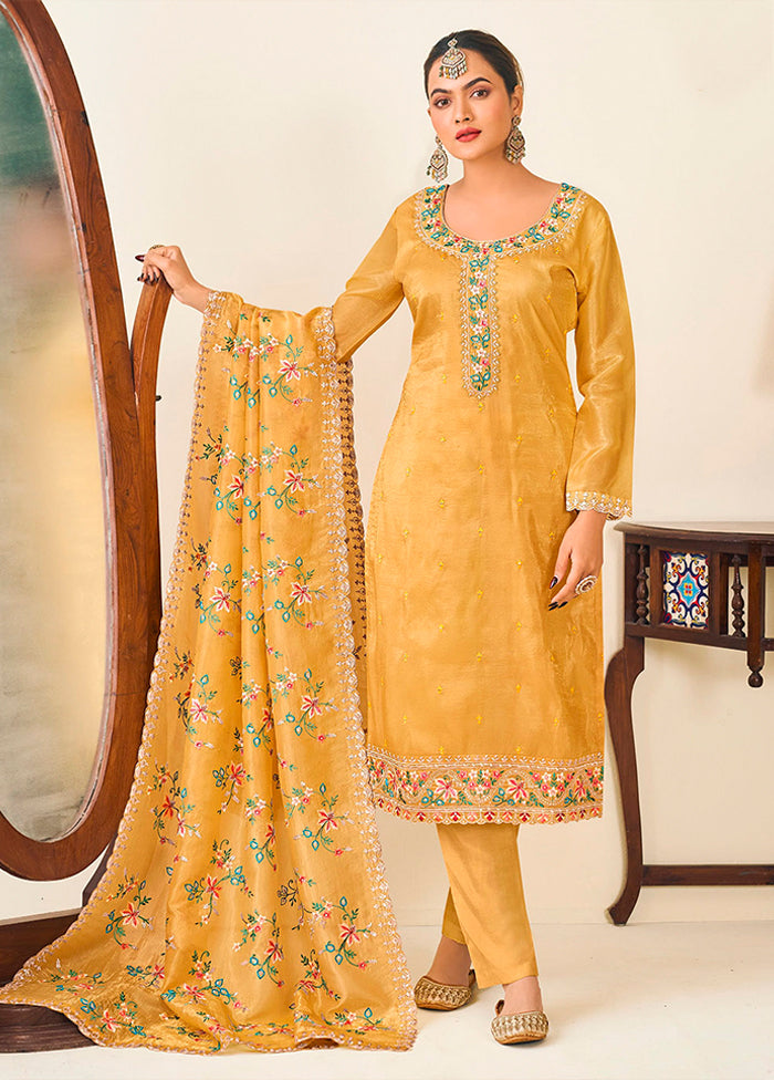 3 Pc Yellow Silk Suit Set