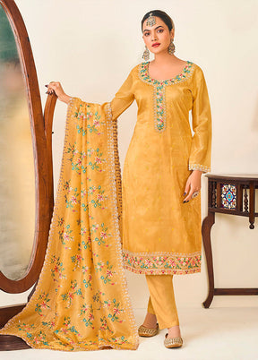 3 Pc Yellow Silk Suit Set