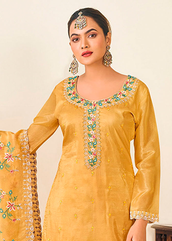 3 Pc Yellow Silk Suit Set