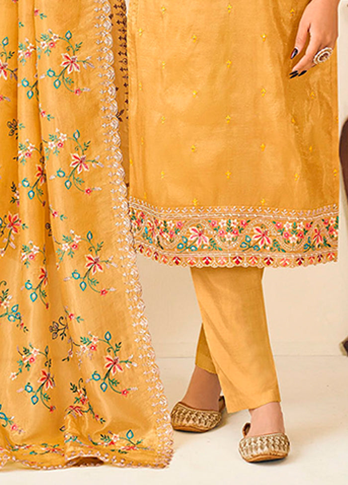 3 Pc Yellow Silk Suit Set