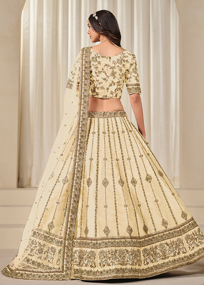 Cream Blended Silk Dupatta Lehenga Set