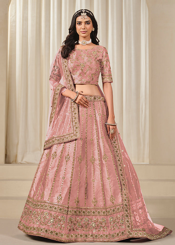 Pink Blended Silk Dupatta Lehenga Set