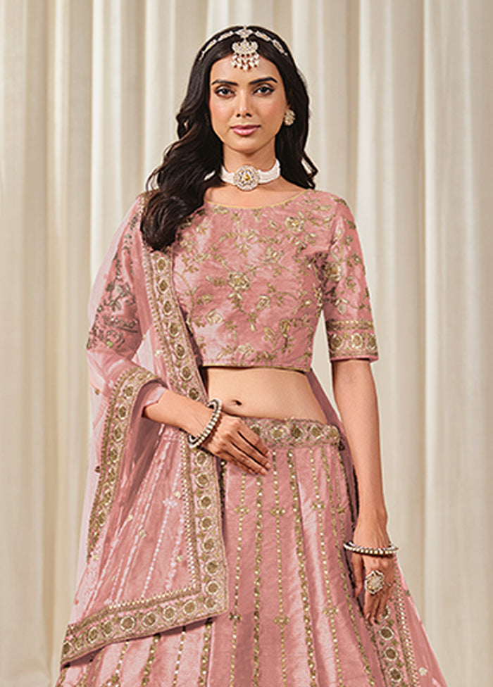 Pink Blended Silk Dupatta Lehenga Set