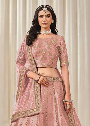Pink Blended Silk Dupatta Lehenga Set