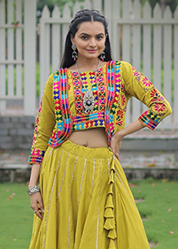 Green Blended Silk Lehenga Set