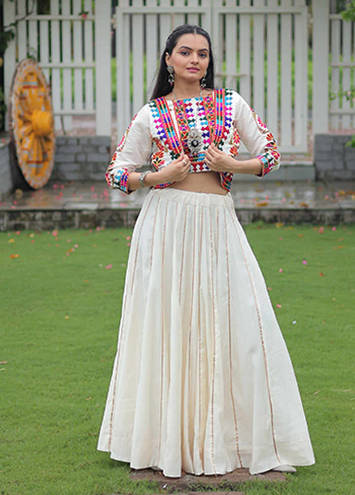 Cream Blended Silk Lehenga Set