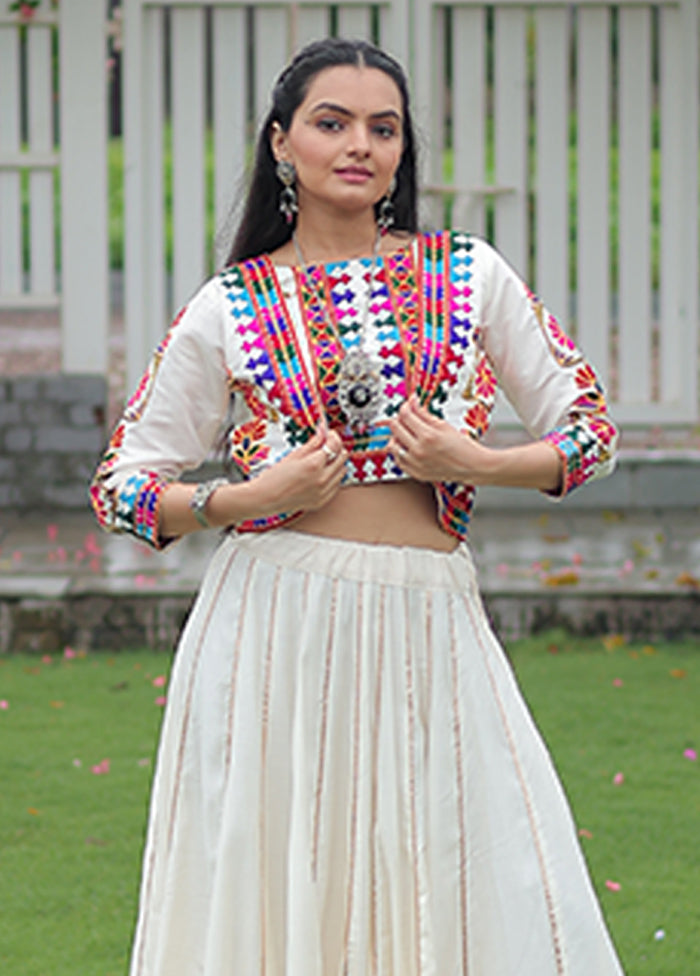Cream Blended Silk Lehenga Set