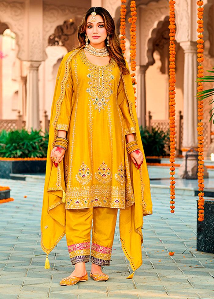 3 Pc Yellow Silk Suit Set