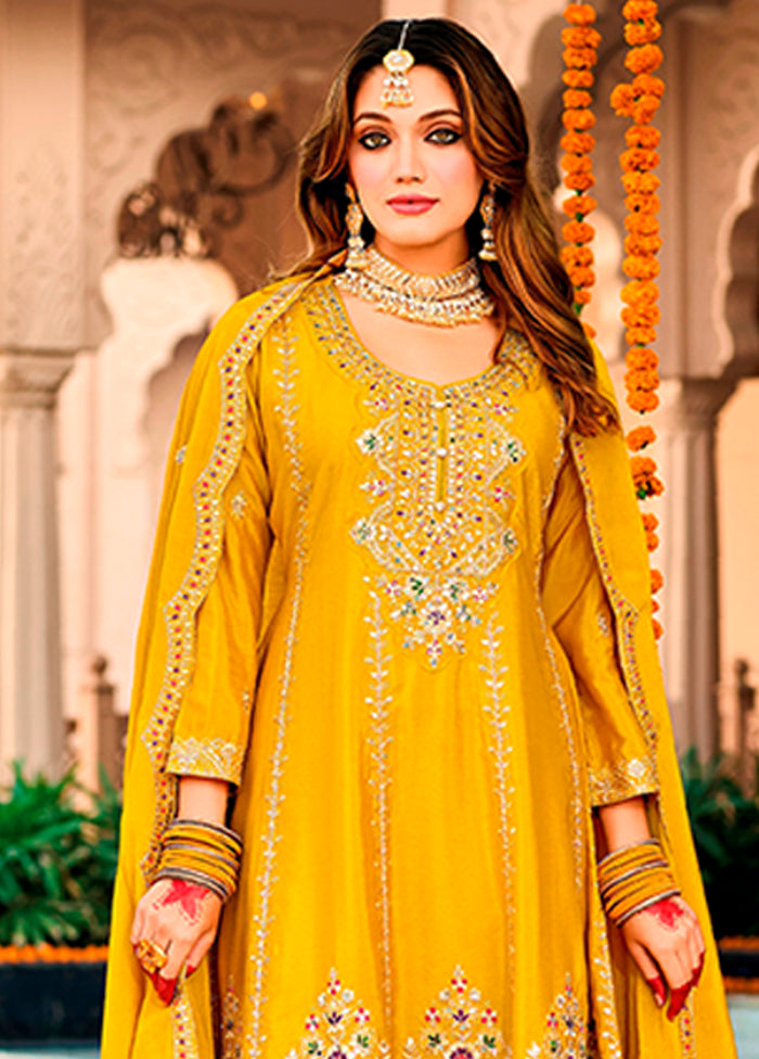 3 Pc Yellow Silk Suit Set
