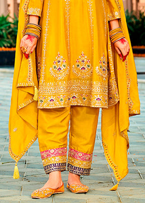 3 Pc Yellow Silk Suit Set