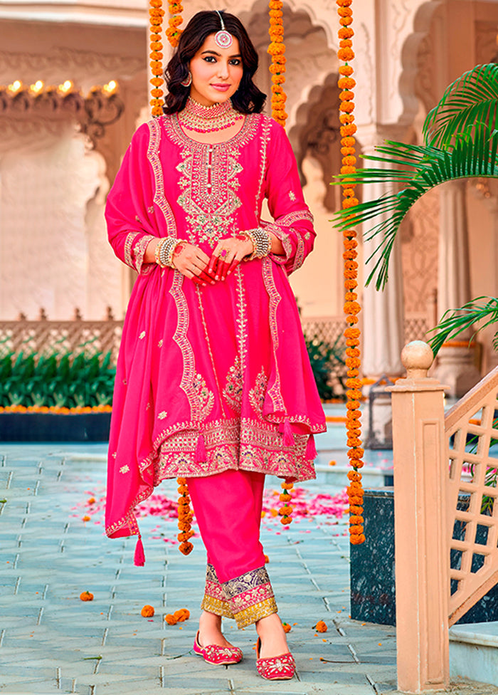3 Pc Pink Silk Suit Set