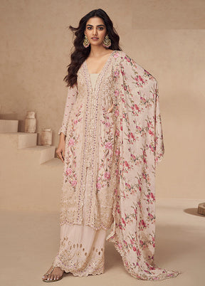 3 Pc Peach Silk Plazzo Suits Set