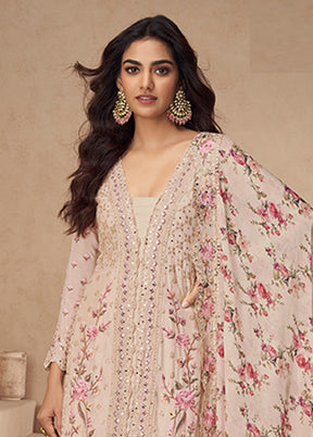 3 Pc Peach Silk Plazzo Suits Set