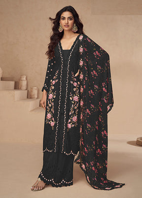 3 Pc Black Silk Plazzo Suits Set