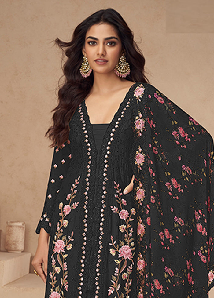 3 Pc Black Silk Plazzo Suits Set