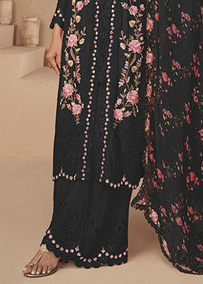 3 Pc Black Silk Plazzo Suits Set