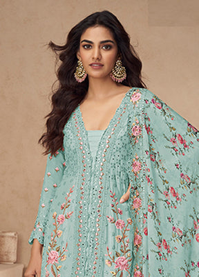 3 Pc Blue Silk Plazzo Suits Set