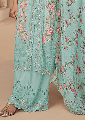 3 Pc Blue Silk Plazzo Suits Set