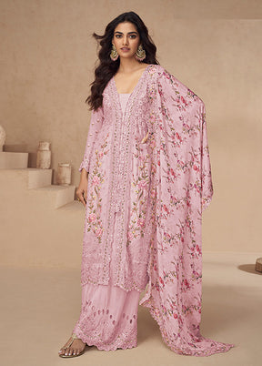 3 Pc Pink Silk Plazzo Suits Set