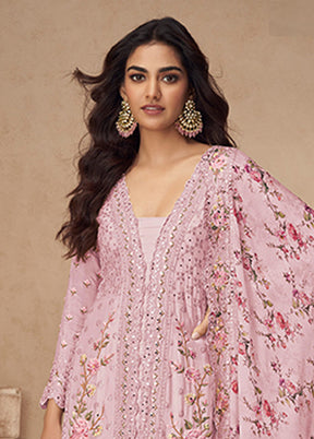 3 Pc Pink Silk Plazzo Suits Set