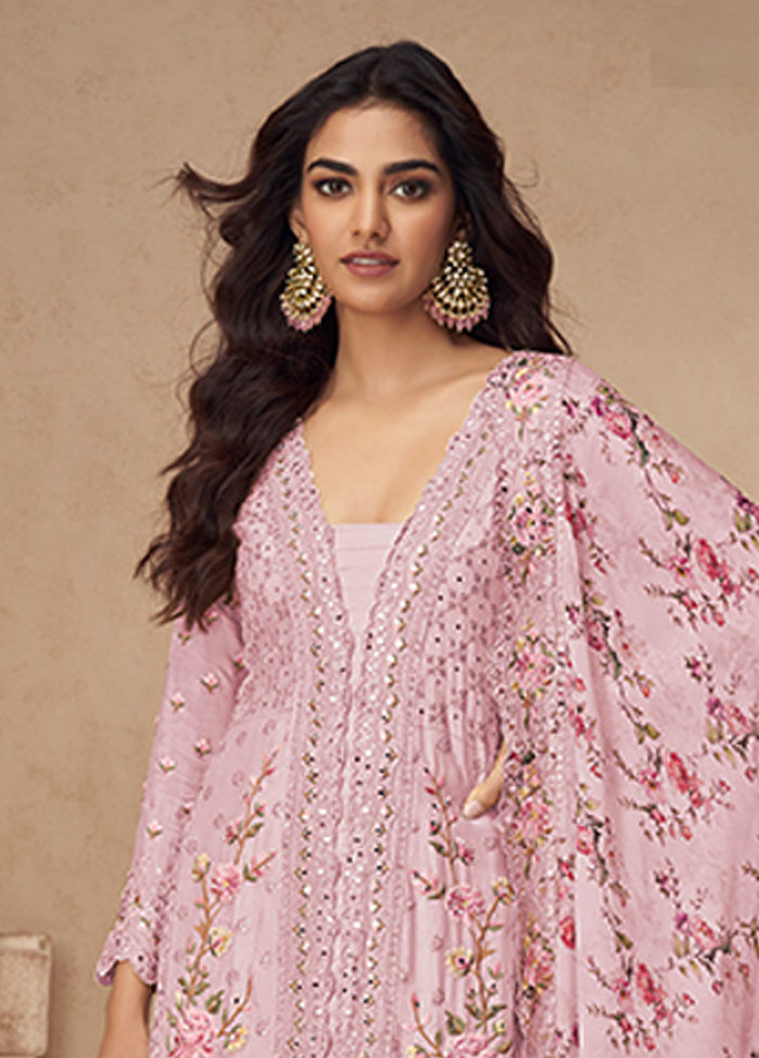 3 Pc Pink Silk Plazzo Suits Set