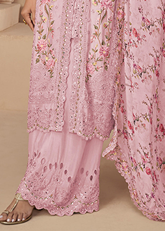 3 Pc Pink Silk Plazzo Suits Set