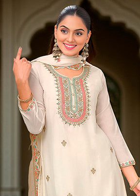 3 Pc Cream Silk Plazzo Suits Set