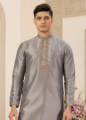 Grey Silk Kurta & Pajama Set