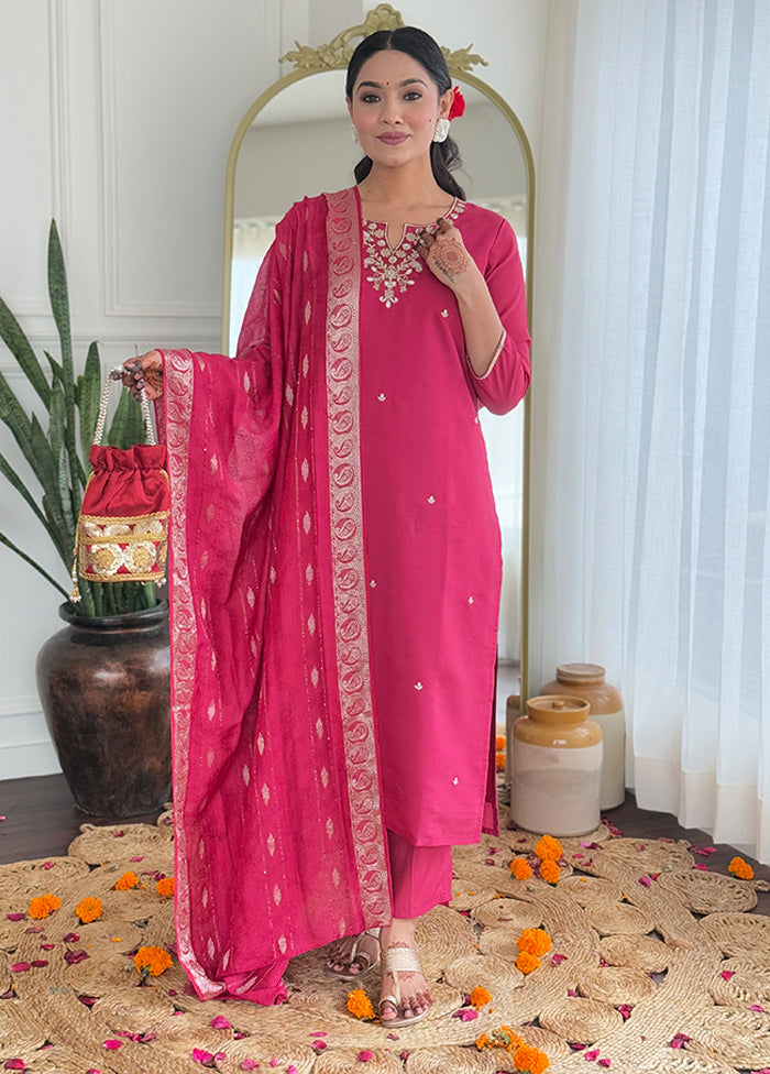 3 Pc Pink Silk Suit Set