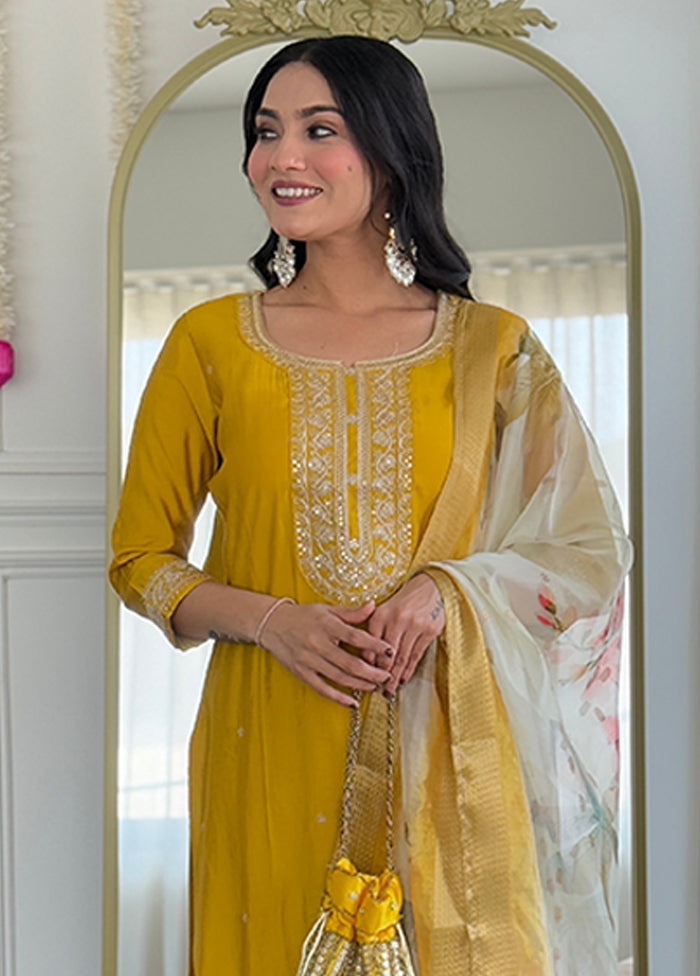 3 Pc Yellow Silk Suit Set