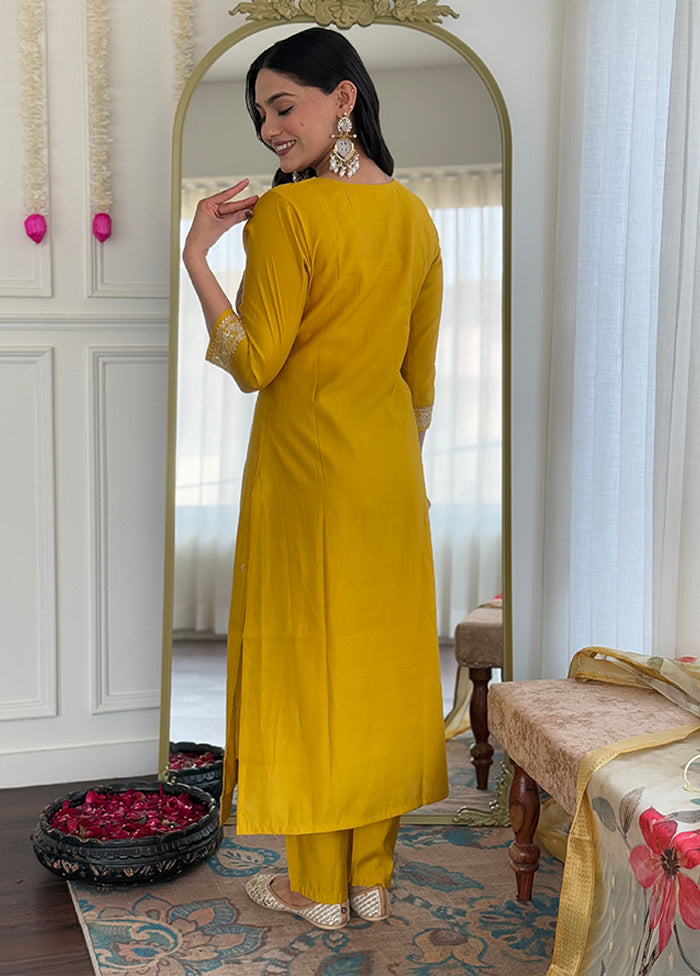3 Pc Yellow Silk Suit Set