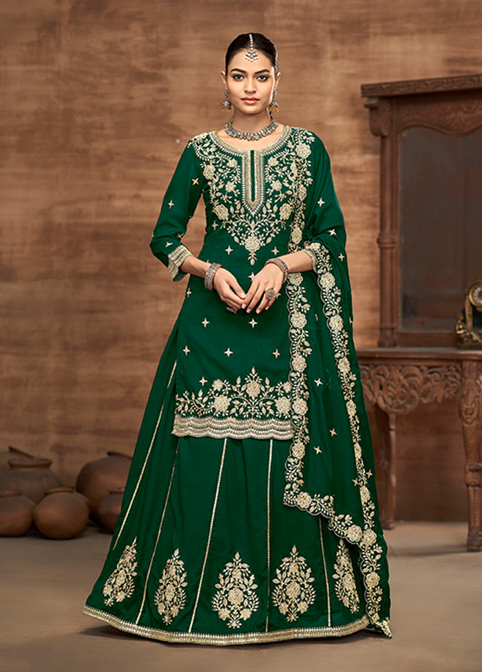 3 Pc Green Silk Suit Set