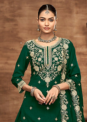 3 Pc Green Silk Suit Set
