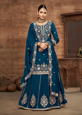 3 Pc Blue Silk Suit Set