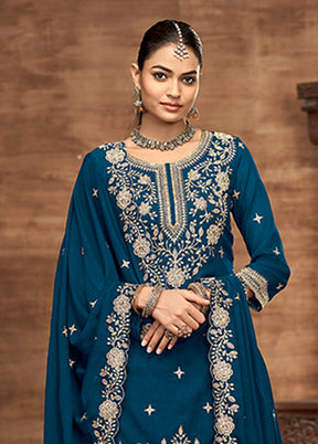 3 Pc Blue Silk Suit Set