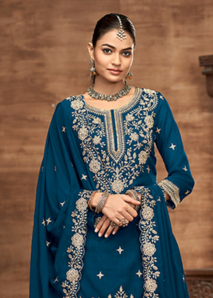 3 Pc Blue Silk Suit Set